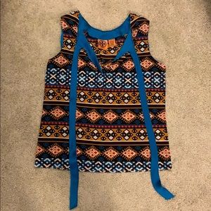 Tory Burch Patterned Tank with Turquoise Trim